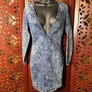 Denim acid wash V neck bodycon dress